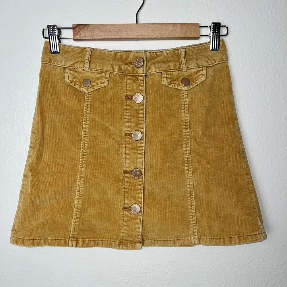 BDG Corduroy skirt | Button Down Mini skirt women's size 2 Marigold dark mustard